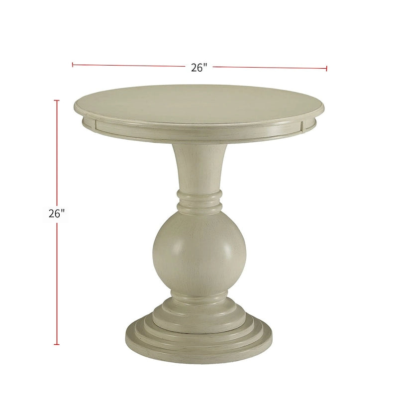 Table à piédestal ronde en bois, blanc antique