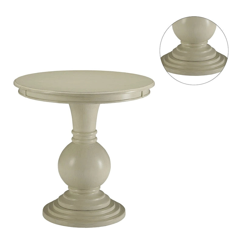 Table à piédestal ronde en bois, blanc antique
