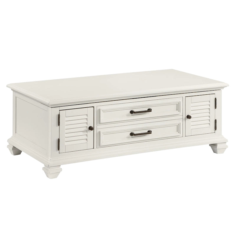Mesa de centro moderna estilo granja en blanco suave con tablero elevable