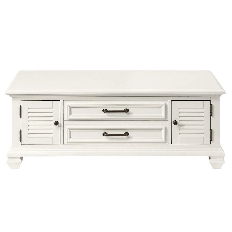 Mesa de centro moderna estilo granja en blanco suave con tablero elevable