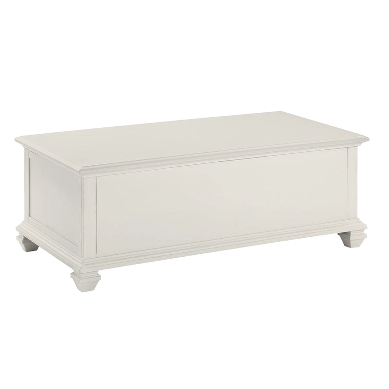 Mesa de centro moderna estilo granja en blanco suave con tablero elevable