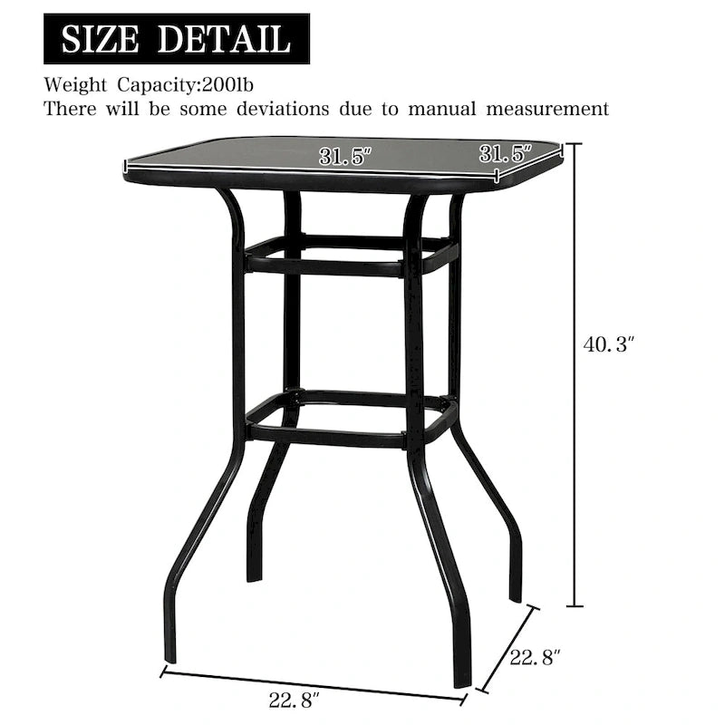 Mesa alta de bar para patio de hierro forjado y vidrio, 31.5W x 40H
