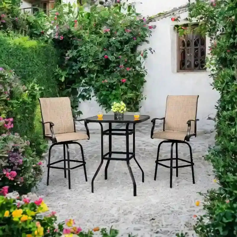 Table de bar haute de patio en fer forgé et verre, 31.5W x 40H