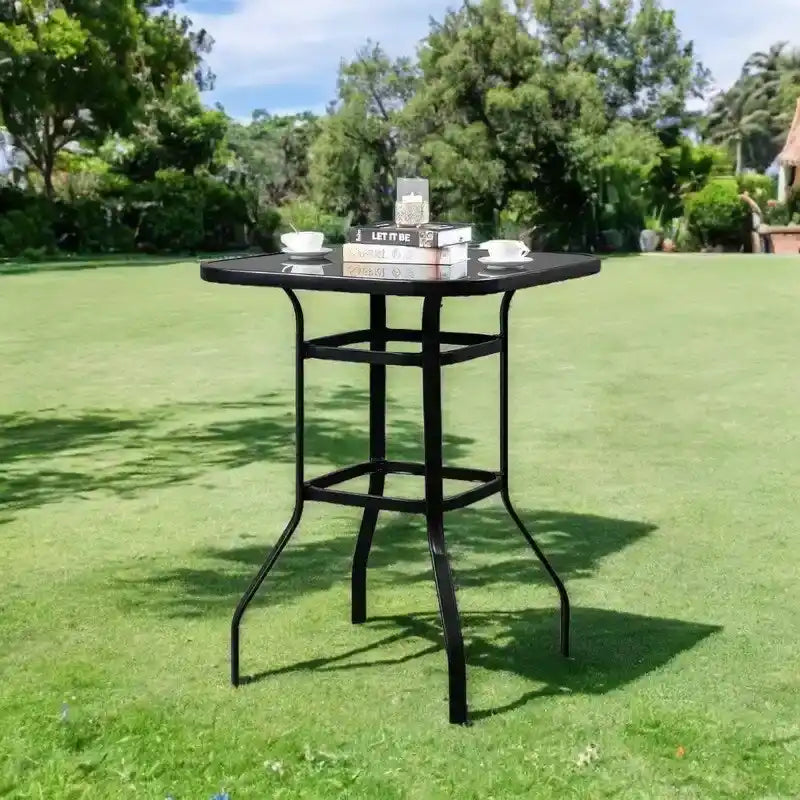 Mesa alta de bar para patio de hierro forjado y vidrio, 31.5W x 40H