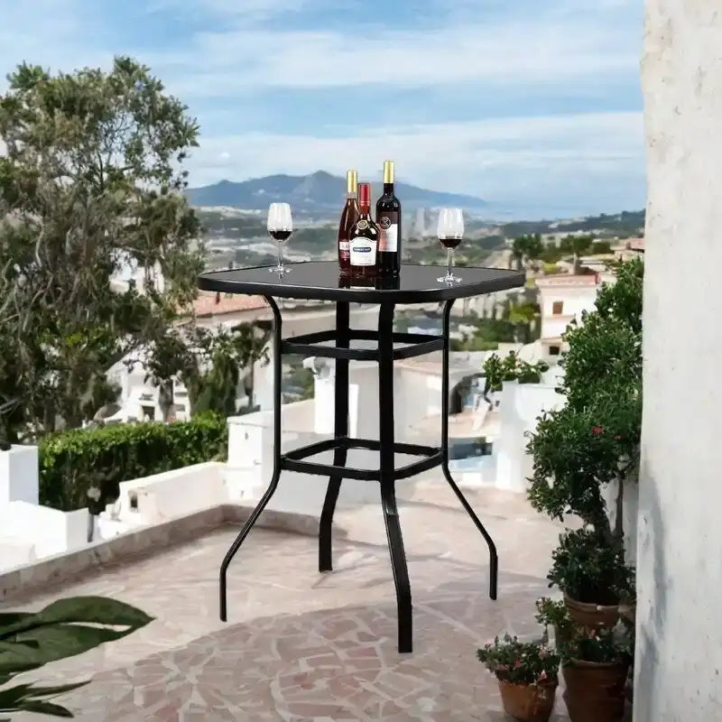Mesa alta de bar para patio de hierro forjado y vidrio, 31.5W x 40H