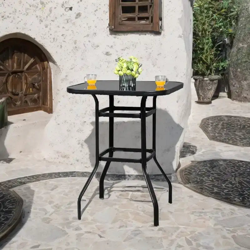 Mesa alta de bar para patio de hierro forjado y vidrio, 31.5W x 40H