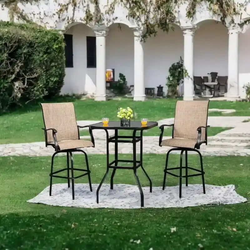 Mesa alta de bar para patio de hierro forjado y vidrio, 31.5W x 40H