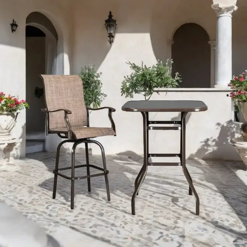 Mesa alta de bar para patio de hierro forjado y vidrio, 31.5W x 40H