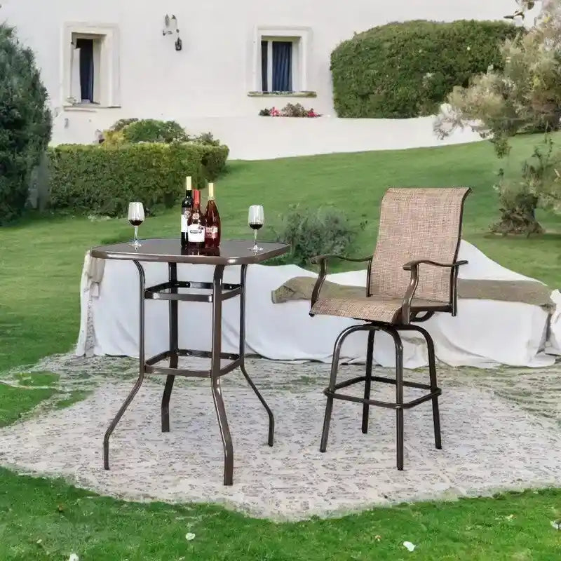 Mesa alta de bar para patio de hierro forjado y vidrio, 31.5W x 40H
