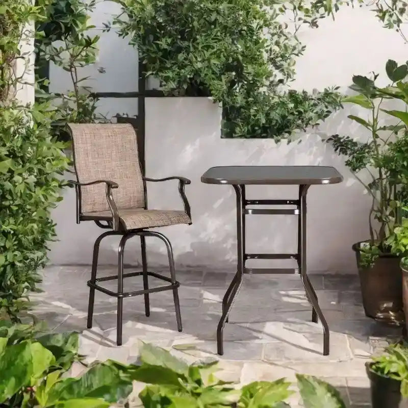 Mesa alta de bar para patio de hierro forjado y vidrio, 31.5W x 40H