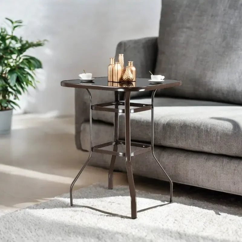 Mesa alta de bar para patio de hierro forjado y vidrio, 31.5W x 40H