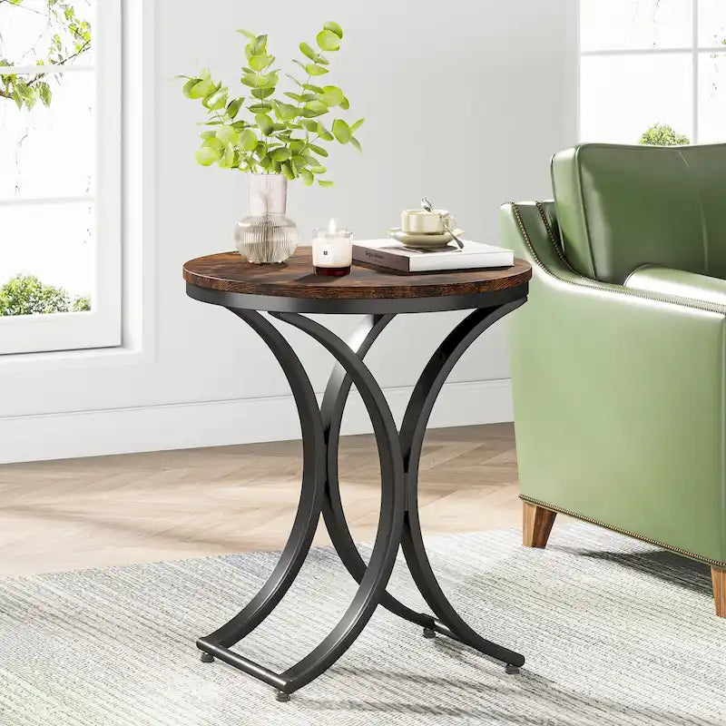 Table d’appoint ronde blanc et or, petite table basse moderne, table d’appoint en C