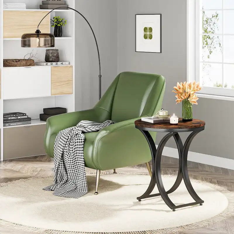 Table d’appoint ronde blanc et or, petite table basse moderne, table d’appoint en C