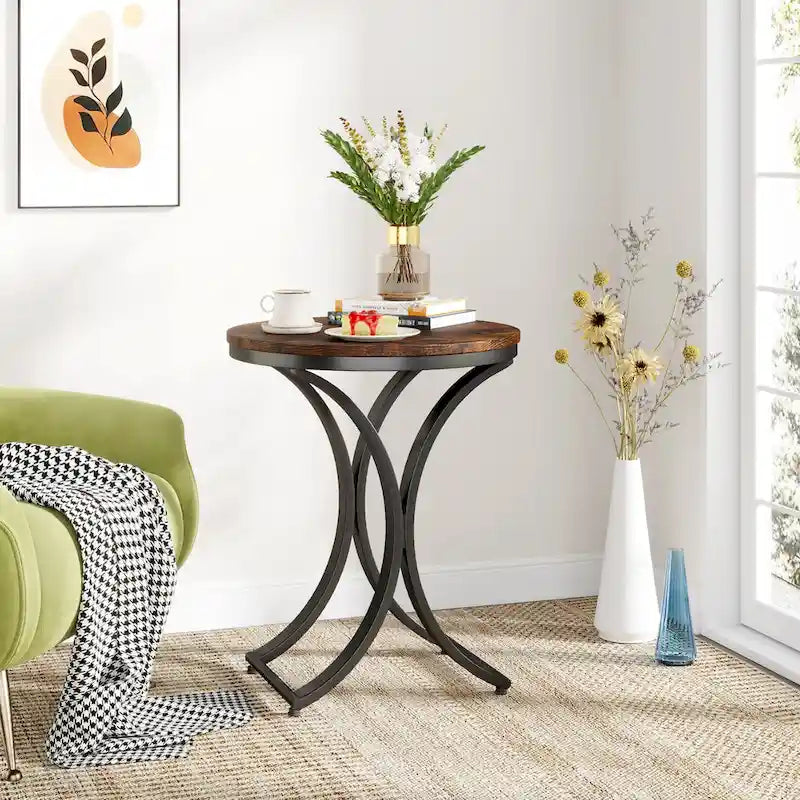 Table d’appoint ronde blanc et or, petite table basse moderne, table d’appoint en C