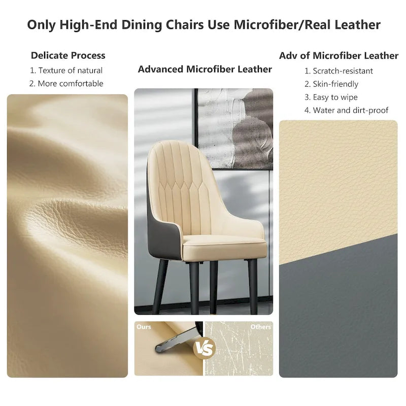 Lot de 2 chaises de salle à manger modernes recouvertes de microfibre et de cuir silicone, pieds en métal - 20.5x19.3x35.5 inch
