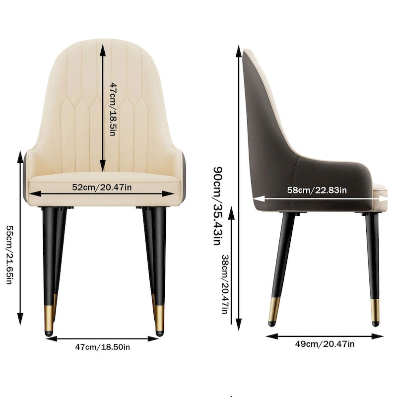 Lot de 2 chaises de salle à manger modernes recouvertes de microfibre et de cuir silicone, pieds en métal - 20.5x19.3x35.5 inch
