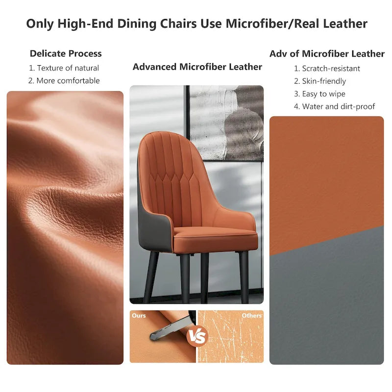 Lot de 2 chaises de salle à manger modernes recouvertes de microfibre et de cuir silicone, pieds en métal - 20.5x19.3x35.5 inch