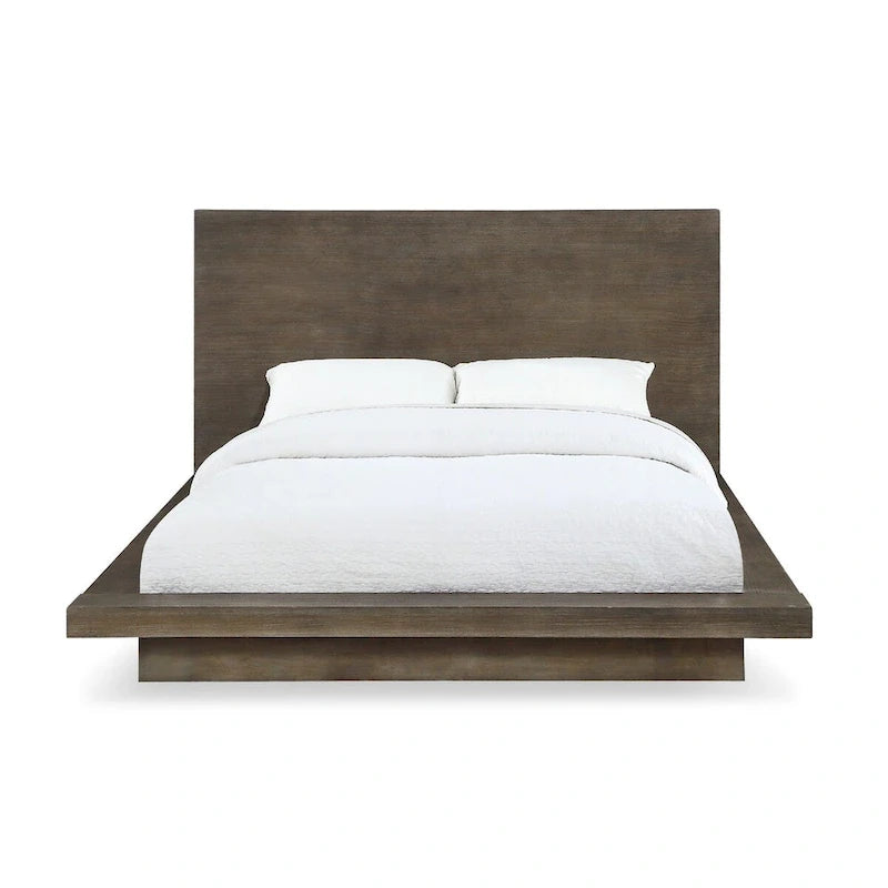 Plattformbett aus Kiefernholz, Sockelfuß, Braun im Used-Look