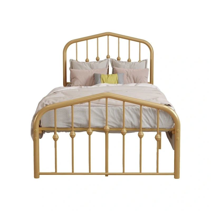 Estructura de cama con plataforma de metal y cabecera vintage