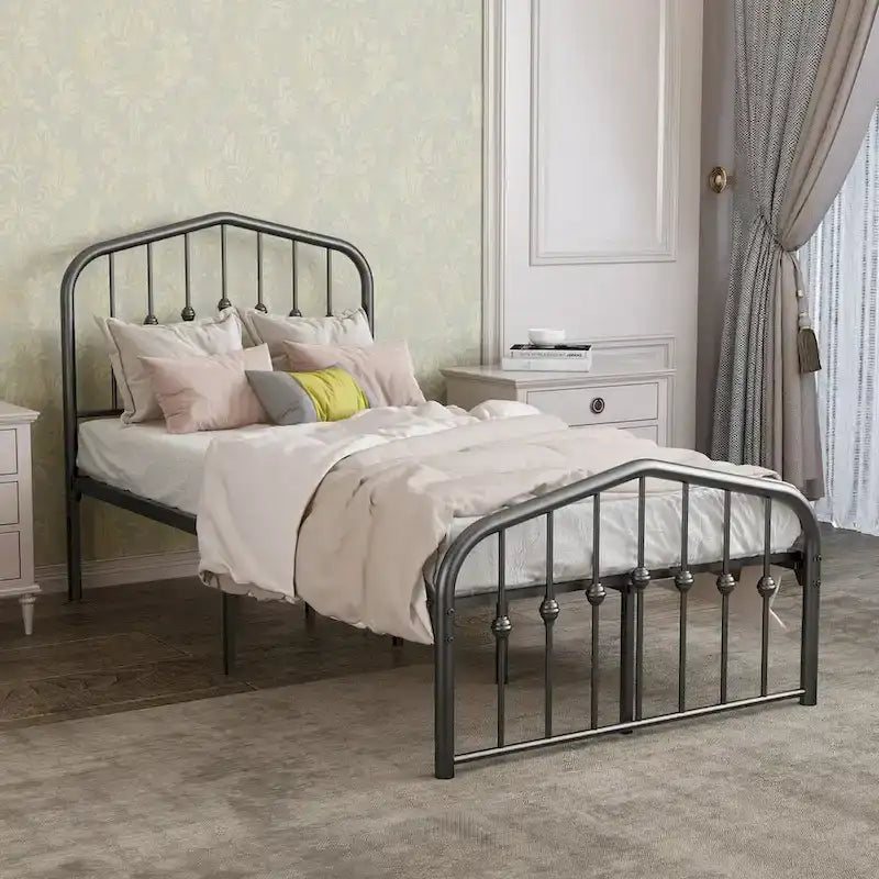Metallbettgestell mit Plattform und Kopfteil im Vintage-Stil