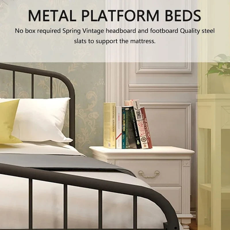 Metallbettgestell mit Plattform und Kopfteil im Vintage-Stil