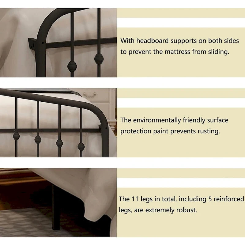 Estructura de cama con plataforma de metal y cabecera vintage