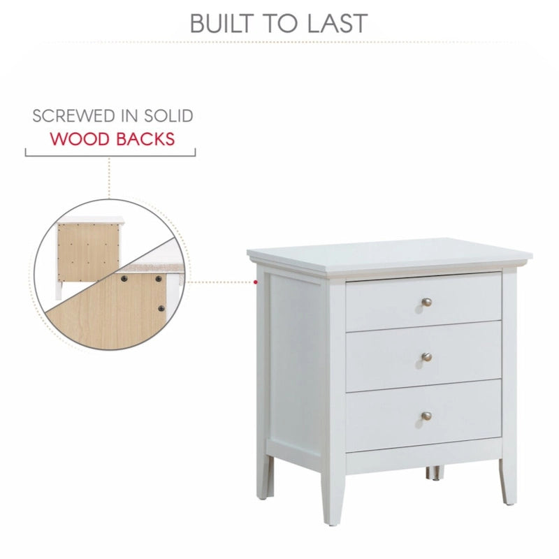 Table de chevet en bois blanc à 3 tiroirs, meuble de rangement pour la chambre