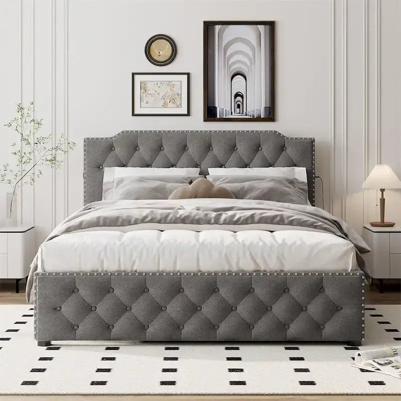 Cama con plataforma, cama nido y 2 puertos USB a cada lado