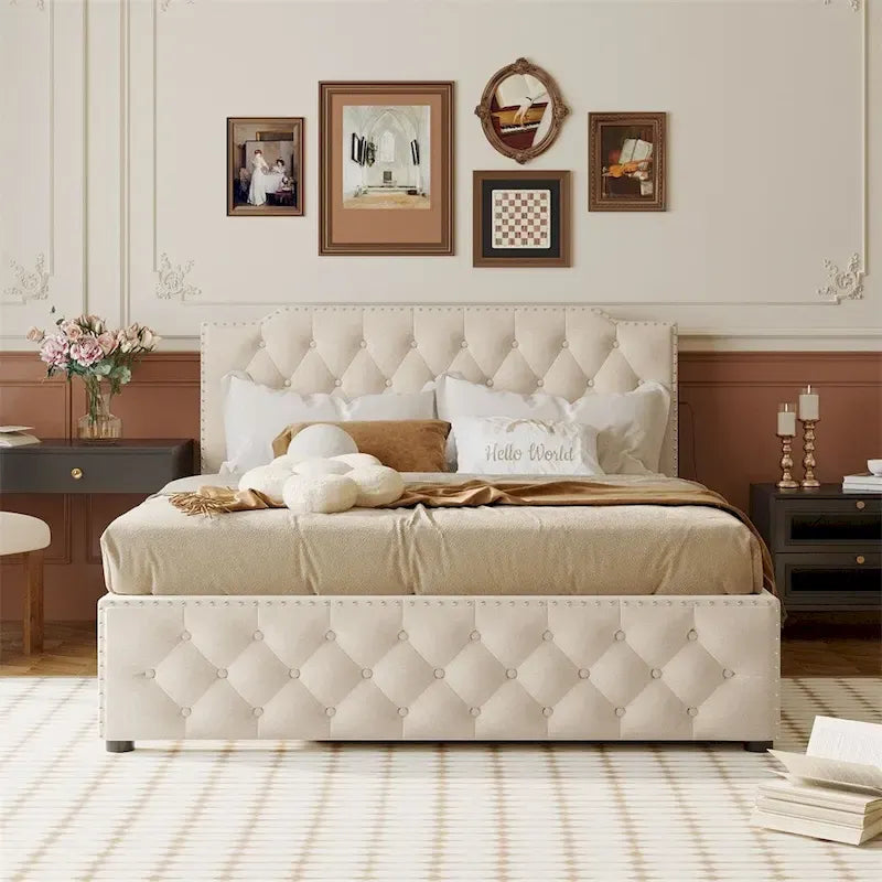 Cama con plataforma, cama nido y 2 puertos USB a cada lado