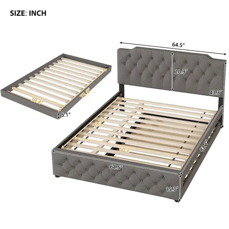 Cama con plataforma, cama nido y 2 puertos USB a cada lado