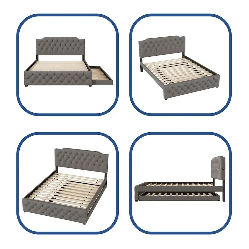 Cama con plataforma, cama nido y 2 puertos USB a cada lado