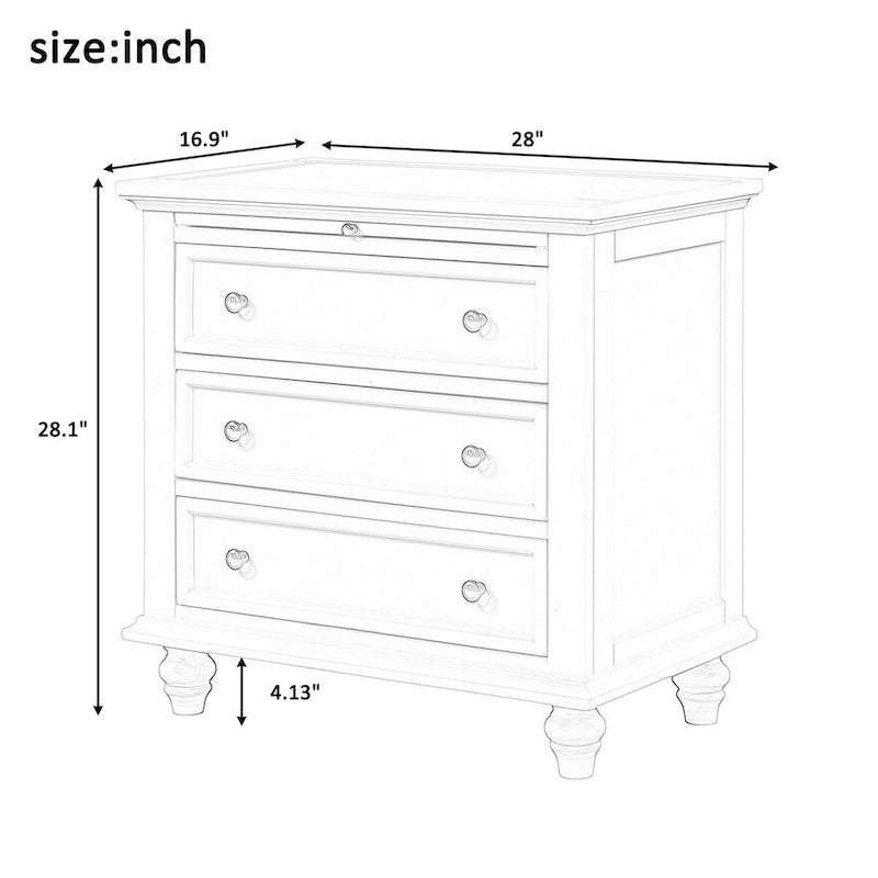 Table d’appoint en pin massif avec plateau coulissant et 3 tiroirs, facile à assembler