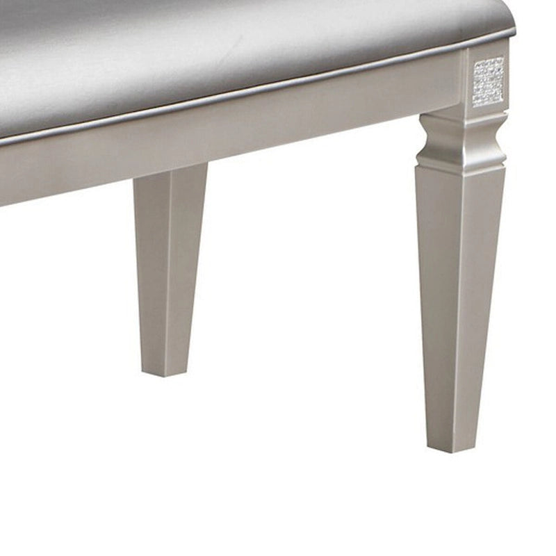 Banco de comedor de 60 pulgadas, cuero sintético gris plateado brillante y estructura de madera