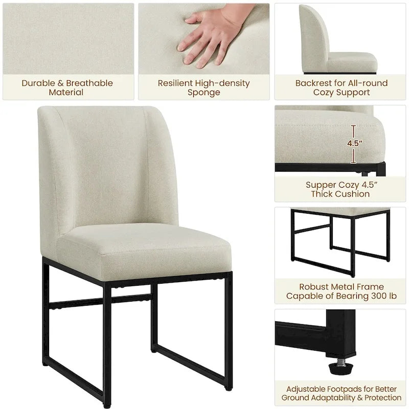 2 moderne gepolsterte Esszimmerstühle mit Metallbeinen, Beige