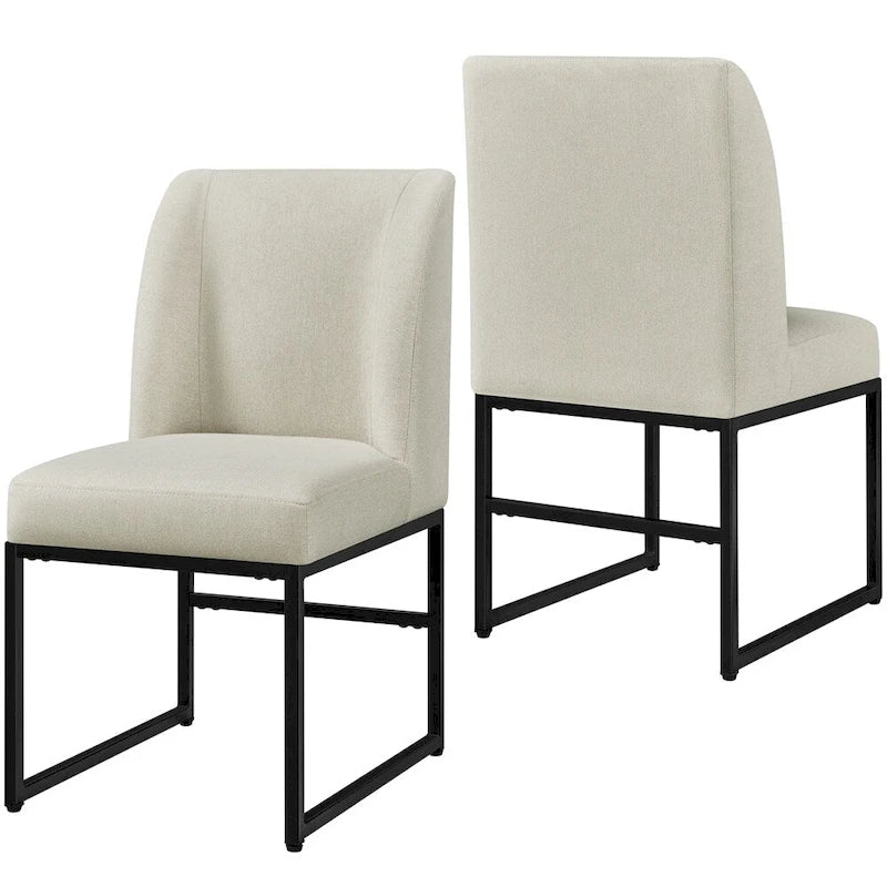 2 moderne gepolsterte Esszimmerstühle mit Metallbeinen, Beige