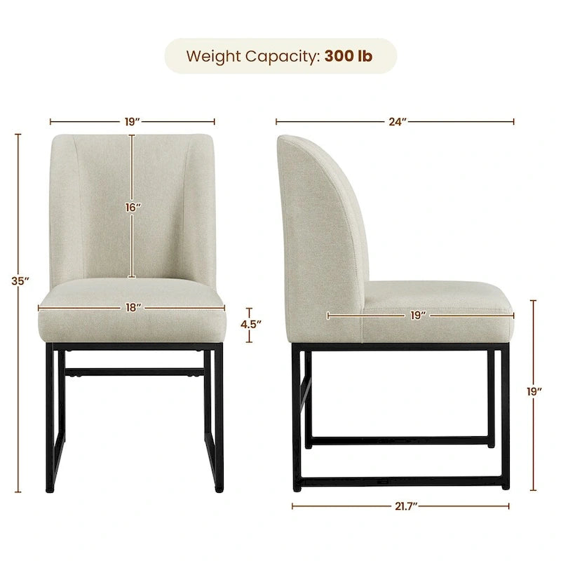 2 moderne gepolsterte Esszimmerstühle mit Metallbeinen, Beige