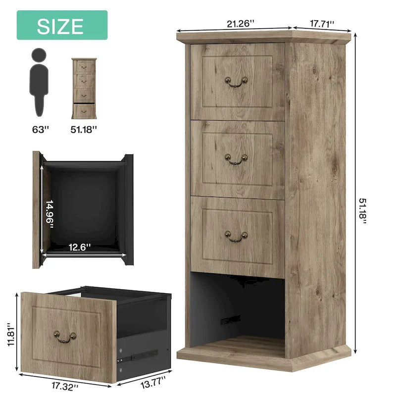Aktenschrank mit 4 Schubladen fürs Homeoffice, vertikaler Holz-Aktenschrank für A4-/Letter-Format