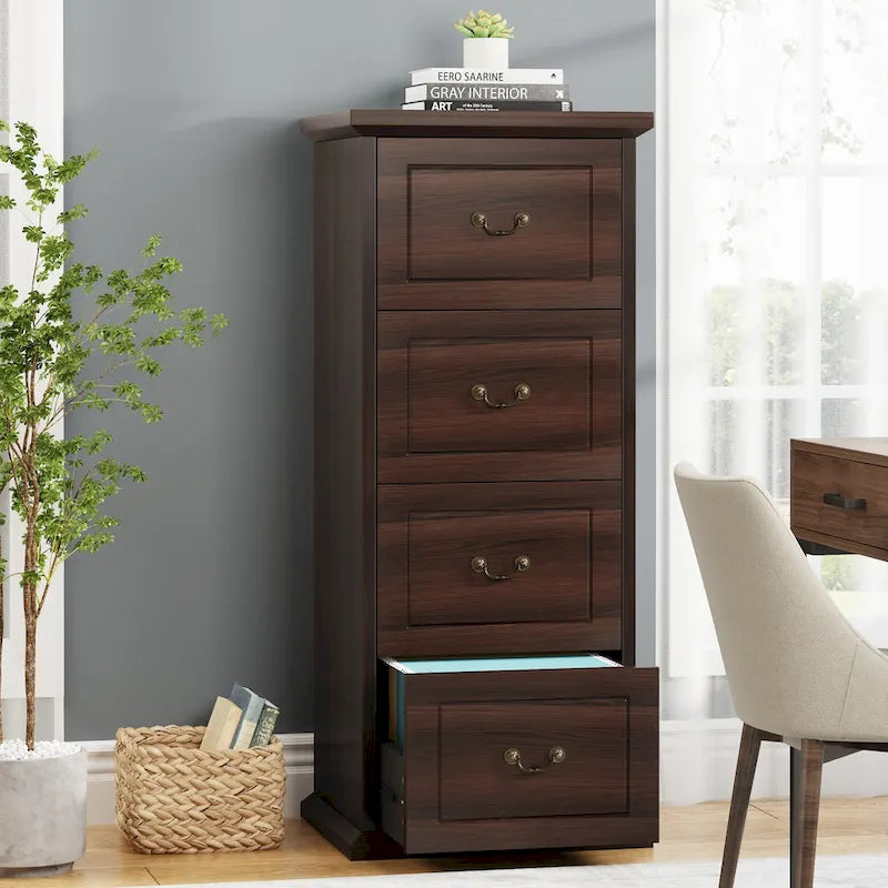 Aktenschrank mit 4 Schubladen fürs Homeoffice, vertikaler Holz-Aktenschrank für A4-/Letter-Format