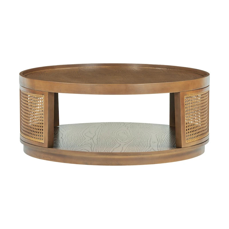 Runder Couchtisch mit Rohrgeflecht und Seiten aus PE-Rattan
