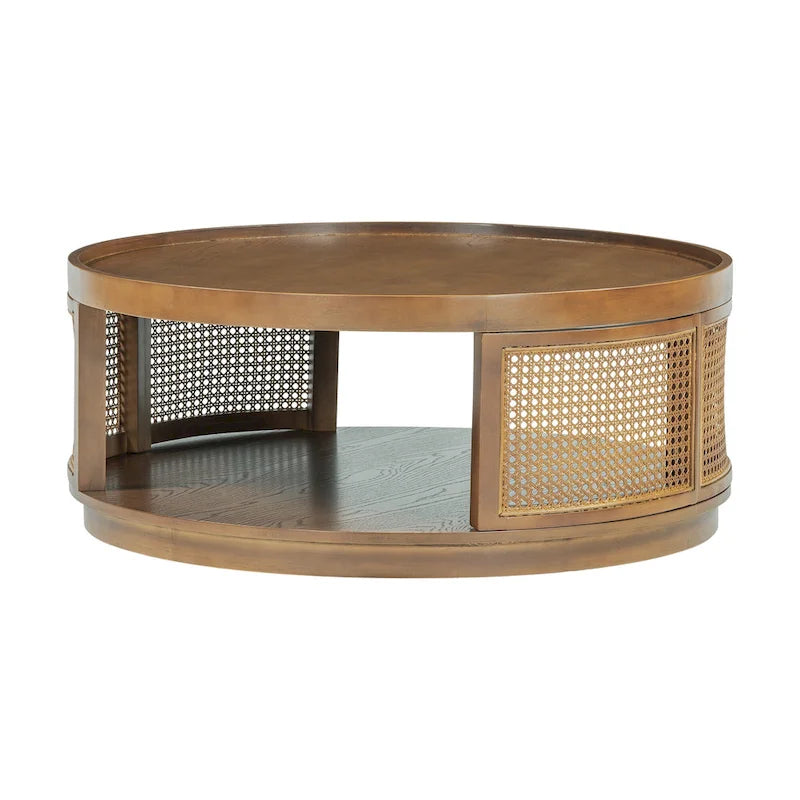 Runder Couchtisch mit Rohrgeflecht und Seiten aus PE-Rattan