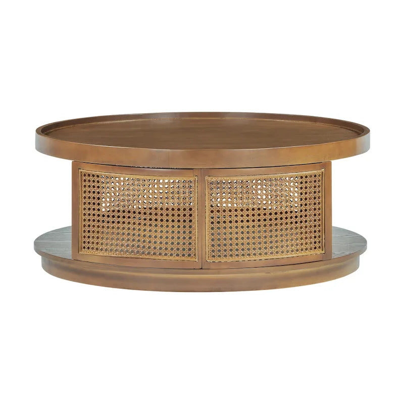 Runder Couchtisch mit Rohrgeflecht und Seiten aus PE-Rattan