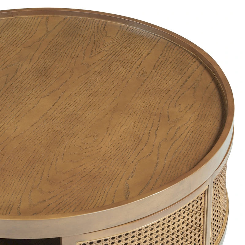 Runder Couchtisch mit Rohrgeflecht und Seiten aus PE-Rattan