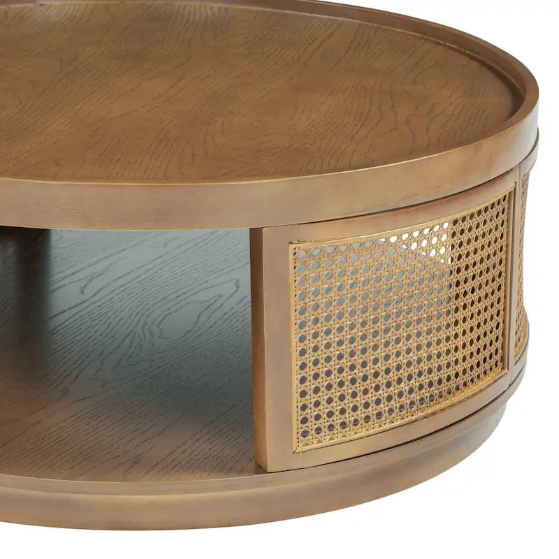 Runder Couchtisch mit Rohrgeflecht und Seiten aus PE-Rattan