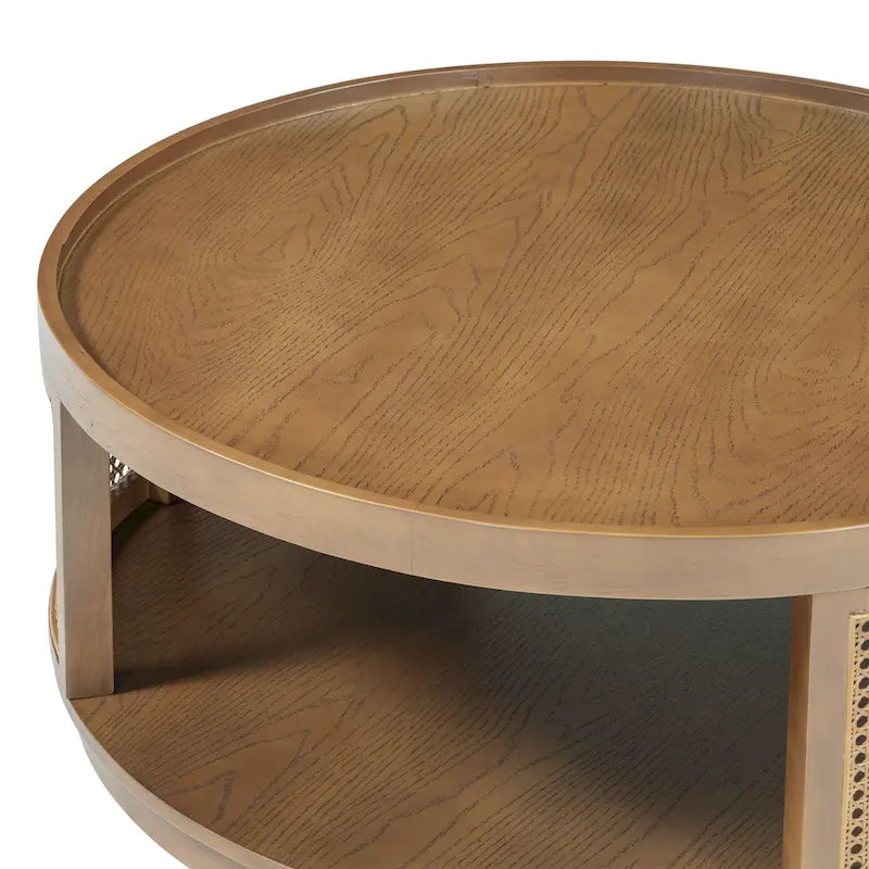Runder Couchtisch mit Rohrgeflecht und Seiten aus PE-Rattan
