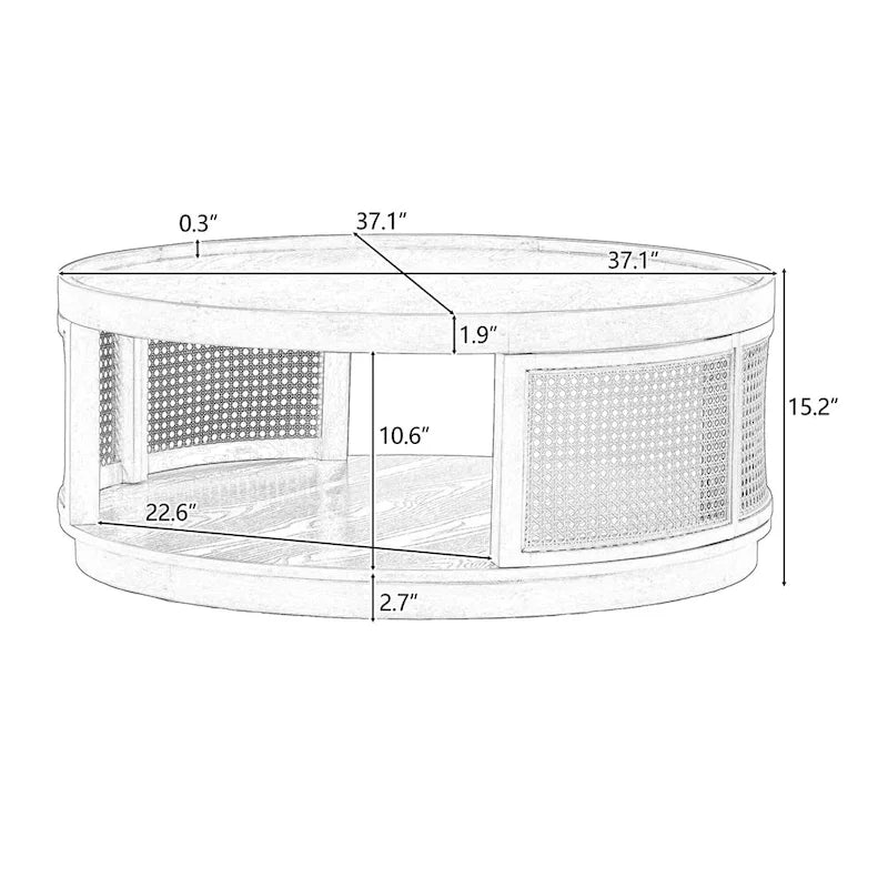 Runder Couchtisch mit Rohrgeflecht und Seiten aus PE-Rattan