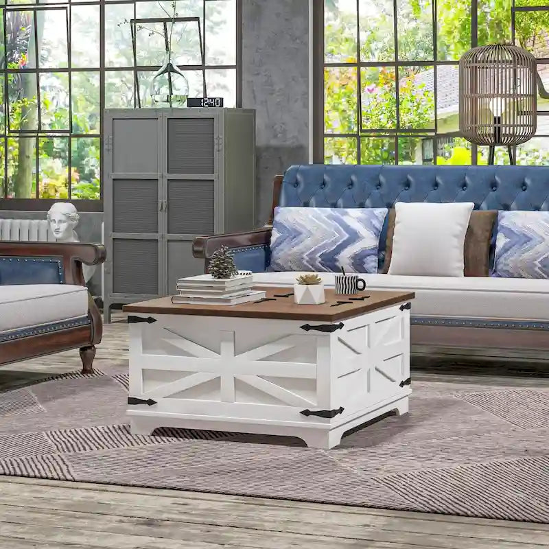 Mesa de centro estilo granja con almacenamiento para sala de estar