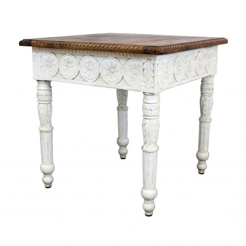 Table d’appoint carrée en bois massif ivoire et marron, 24