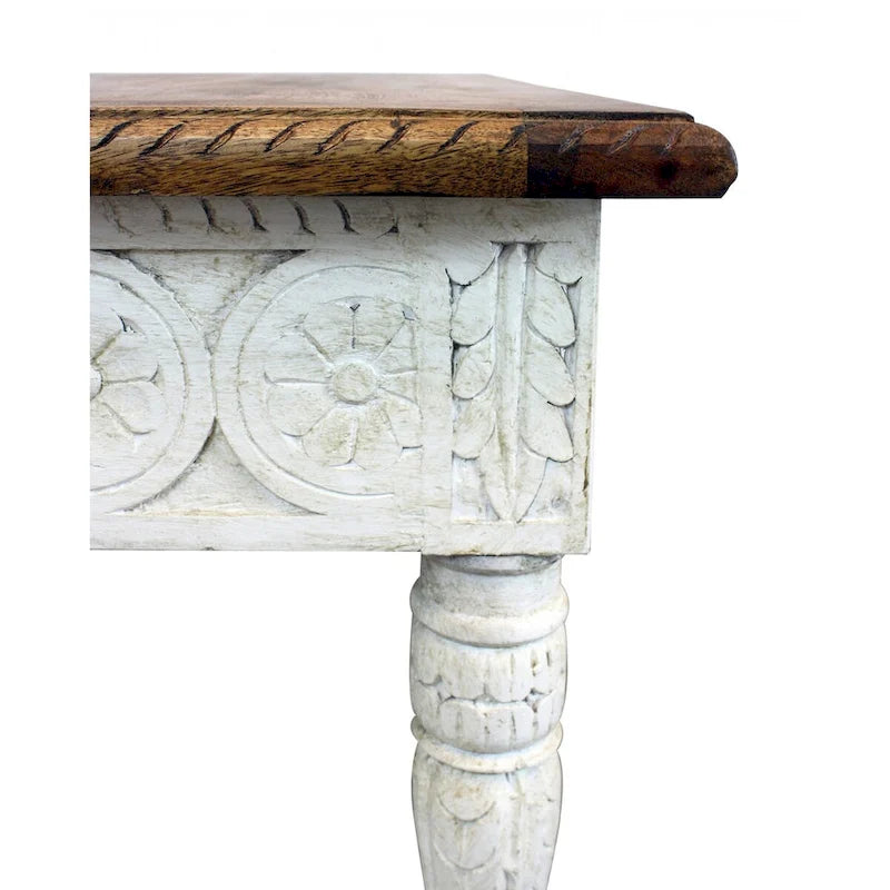 Table d’appoint carrée en bois massif ivoire et marron, 24