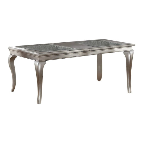 Mesa de comedor de 66-84 pulgadas, extensible para 6 personas, de vidrio, plata y madera