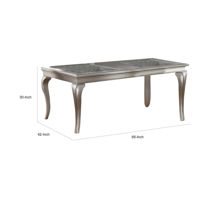 Mesa de comedor de 66-84 pulgadas, extensible para 6 personas, de vidrio, plata y madera